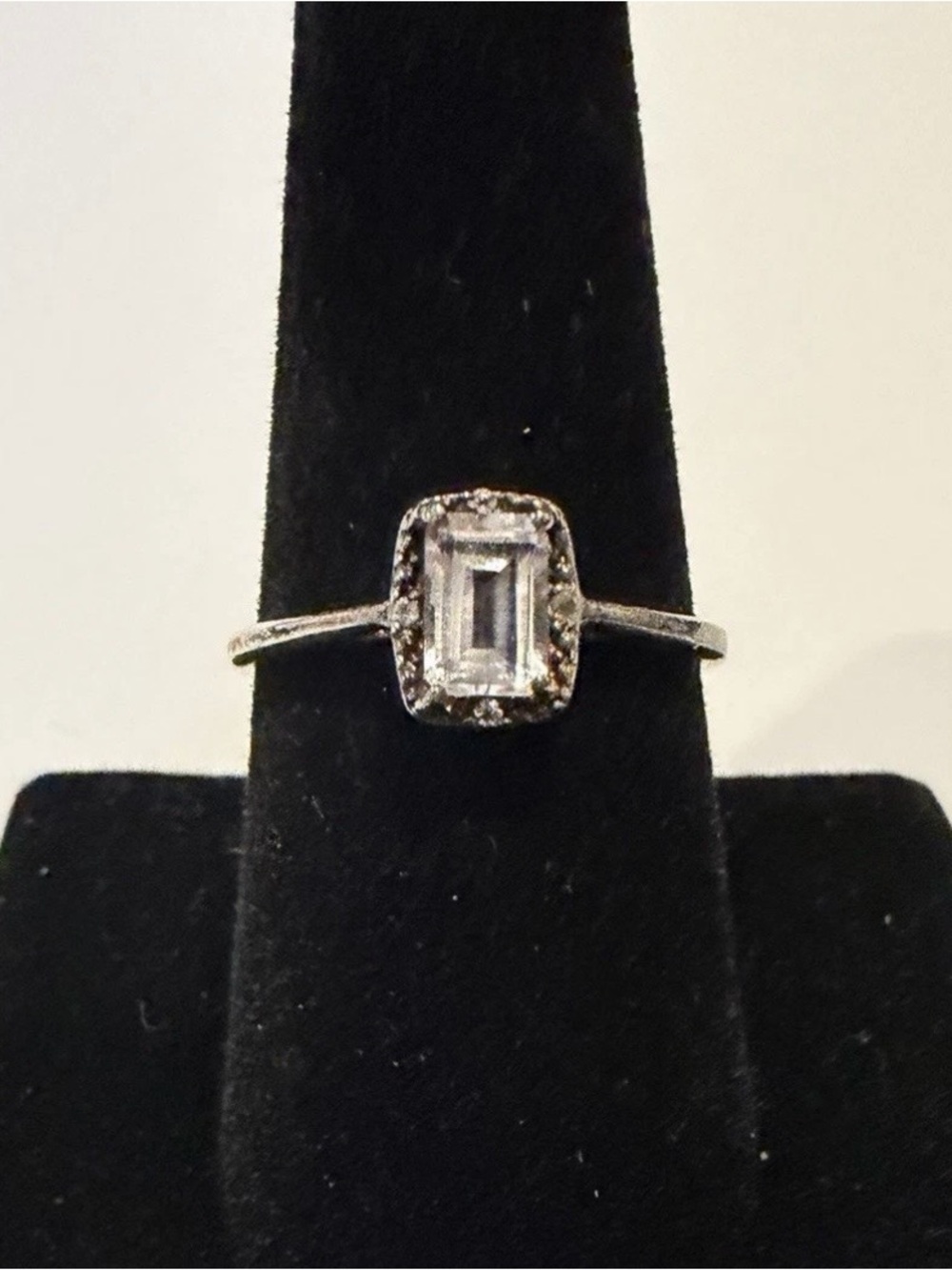 Sterling Silver Emerald-Cut Halo Ring - Morganite